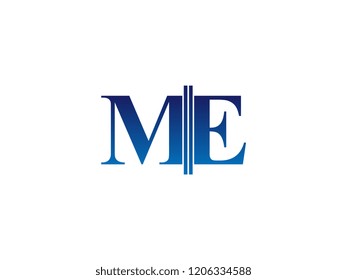 The blue monogram logo letter ME is sliced