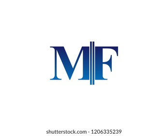 The blue monogram logo letter MF is sliced