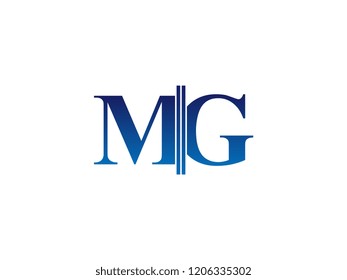 The blue monogram logo letter MG is sliced