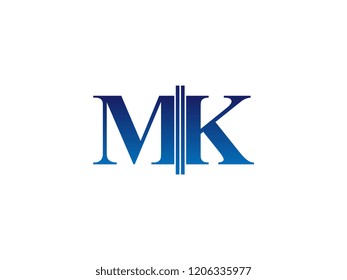 The blue monogram logo letter MK is sliced