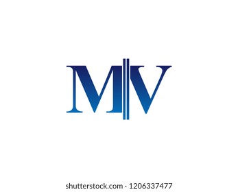 The blue monogram logo letter MV is sliced