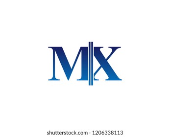 The blue monogram logo letter MX is sliced
