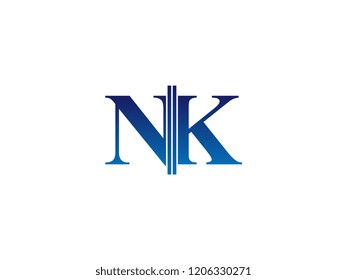 The blue monogram logo letter NK is sliced