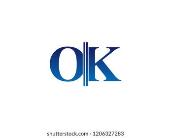 The blue monogram logo letter OK is sliced