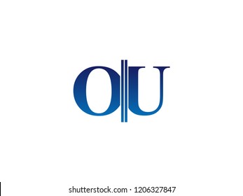 The blue monogram logo letter OU is sliced