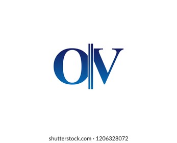 The blue monogram logo letter OV is sliced