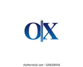 The blue monogram logo letter OX is sliced