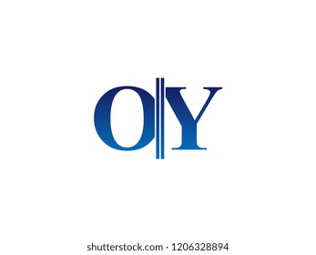 The blue monogram logo letter OY is sliced