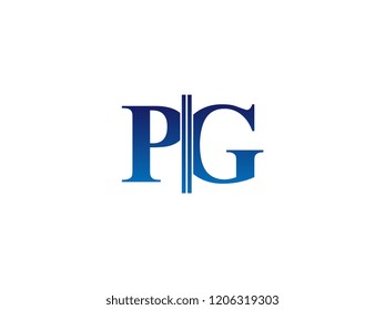 The blue monogram logo letter PG is sliced