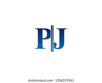 The blue monogram logo letter PJ is sliced
