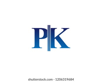 The blue monogram logo letter PK is sliced