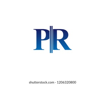 The blue monogram logo letter PR is sliced