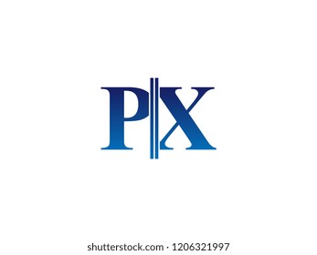 The blue monogram logo letter PX is sliced