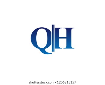 The blue monogram logo letter QH is sliced