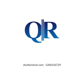 The blue monogram logo letter QR is sliced