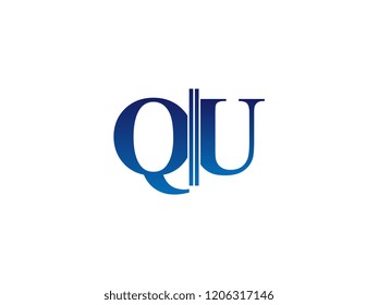 The blue monogram logo letter QU is sliced