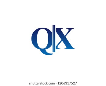 The blue monogram logo letter QX is sliced