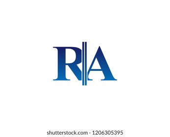 The blue monogram logo letter RA is sliced