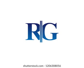 The blue monogram logo letter RG is sliced