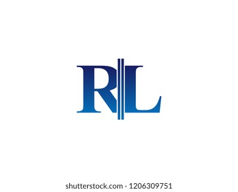 The blue monogram logo letter RL is sliced