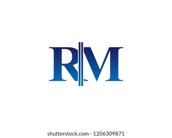 The blue monogram logo letter RM is sliced