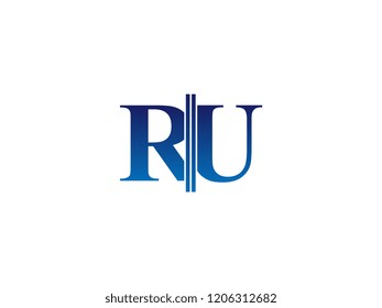 The blue monogram logo letter RU is sliced