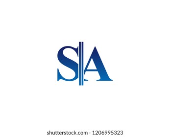 The blue monogram logo letter SA is sliced