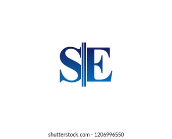 The blue monogram logo letter SE is sliced