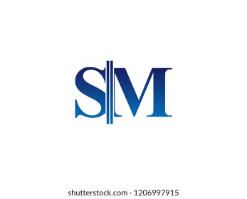 The blue monogram logo letter SM is sliced