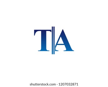 The blue monogram logo letter TA is sliced