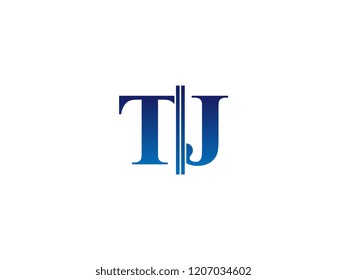 The blue monogram logo letter TJ is sliced
