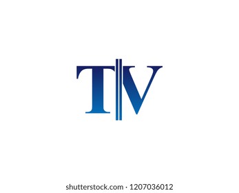 The blue monogram logo letter TV is sliced