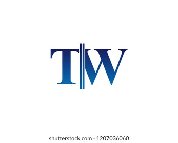 The blue monogram logo letter TW is sliced
