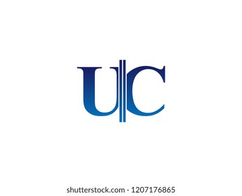 The blue monogram logo letter UC is sliced