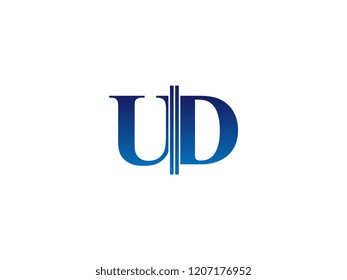 The blue monogram logo letter UD is sliced