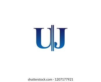 The blue monogram logo letter UJ is sliced