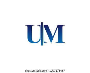 The blue monogram logo letter UM is sliced