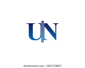 The blue monogram logo letter UN is sliced