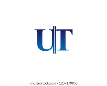 The blue monogram logo letter UT is sliced