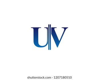 The blue monogram logo letter UV is sliced