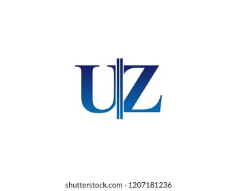 The blue monogram logo letter UZ is sliced