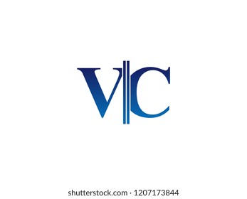 The blue monogram logo letter VC is sliced