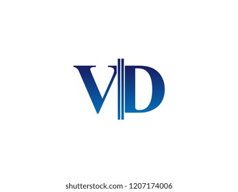 The blue monogram logo letter VD is sliced