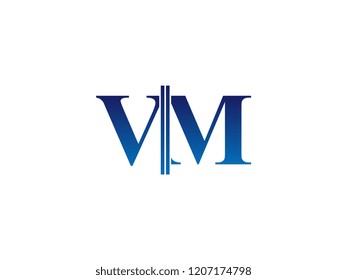 The blue monogram logo letter VM is sliced
