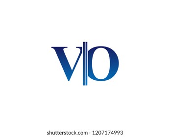 The blue monogram logo letter VO is sliced