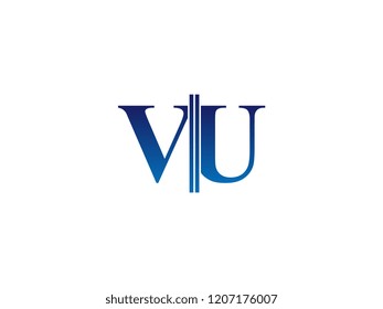 The blue monogram logo letter VU is sliced