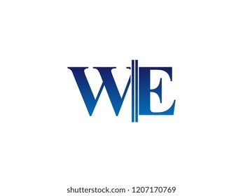 The blue monogram logo letter WE is sliced