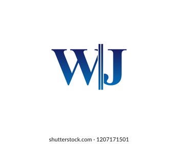 The blue monogram logo letter WJ is sliced