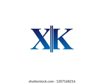The blue monogram logo letter XK is sliced