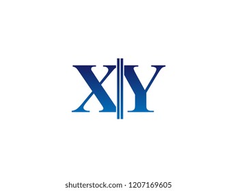 The blue monogram logo letter XY is sliced